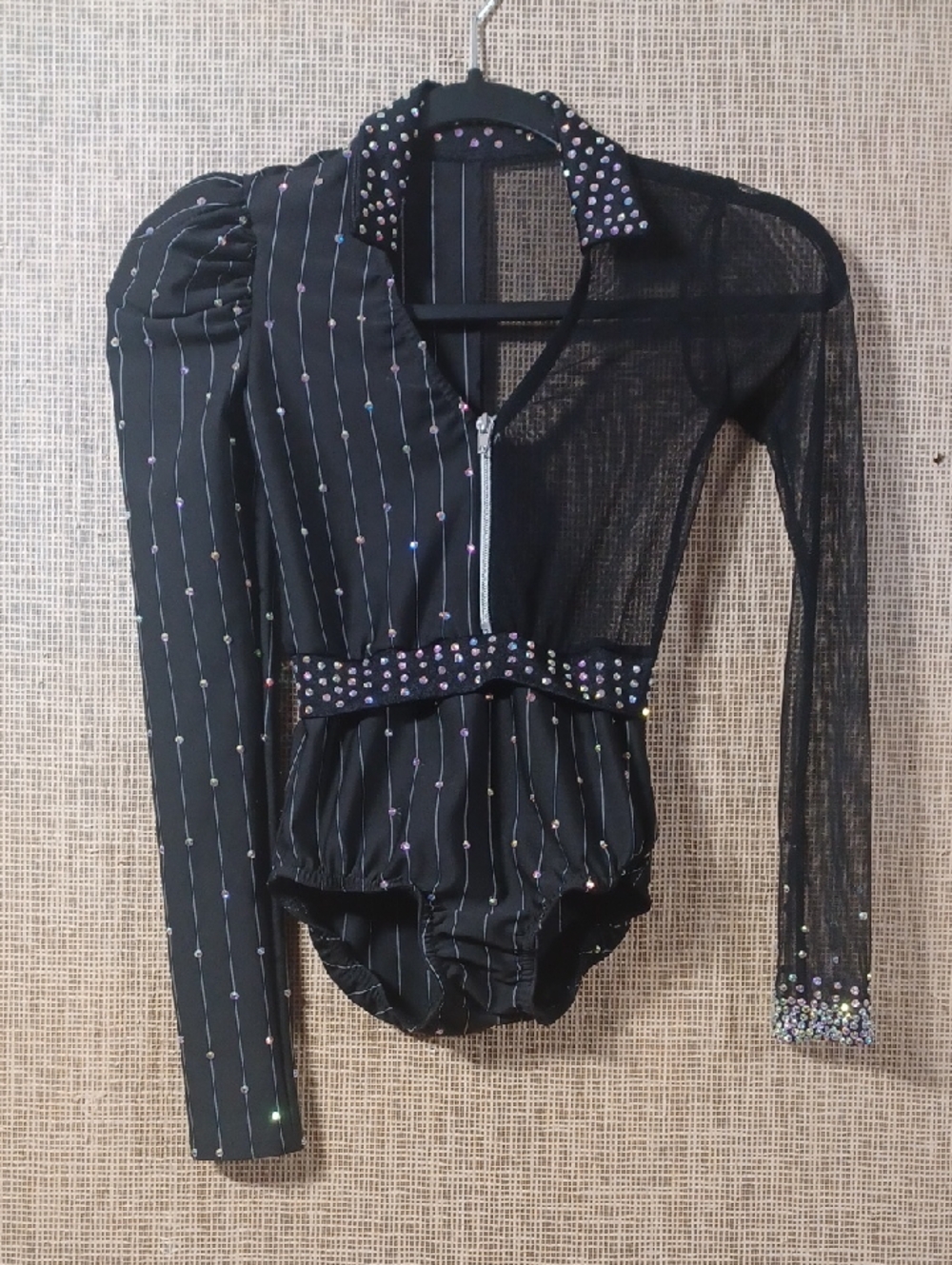 Black Sequin Accent Kids Costume Bodysuit